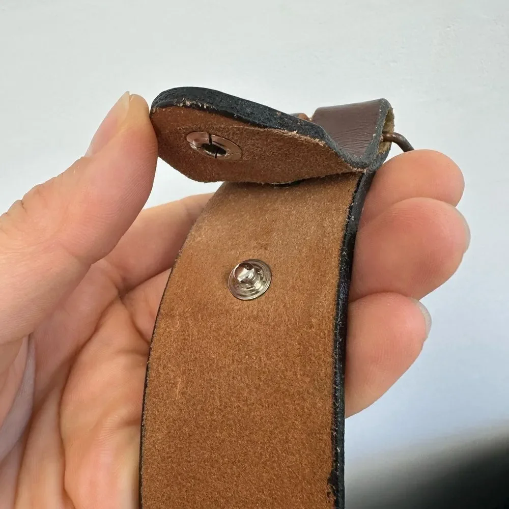 Broomfield Colorado 1975 Heavy Brass Buckle Brown Tooled Leather Belt Size S